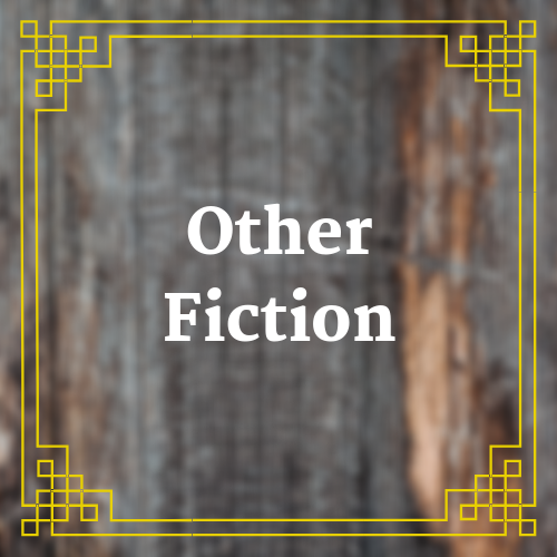 button with blurred rustic wooden table with text saying Other Fiction overlaid on it