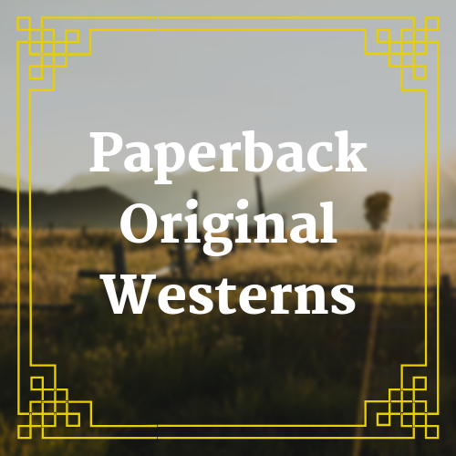 button with blurred landscape landscape with text saying paperback original westerns overlaid on it