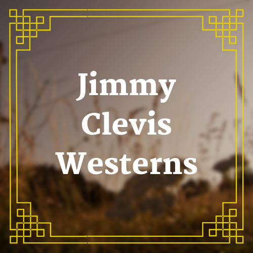 button with blurred landscape image and text saying Jimmy Clevis westerns overlaid on it