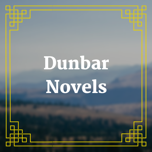 button with blurred landscape image and text saying Dunbar novels overlaid on it